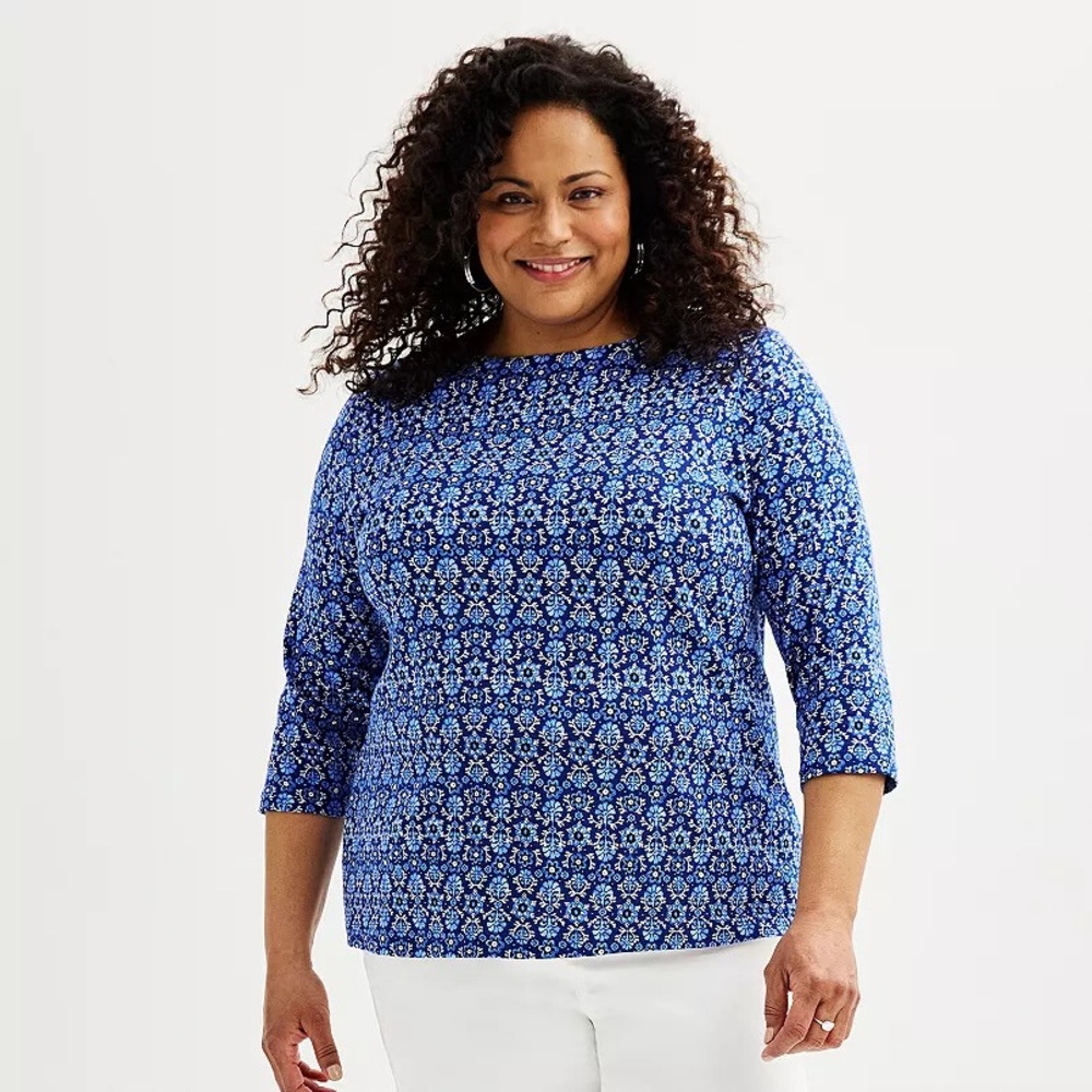 XXL Croft & Barrow Blue Tile print top